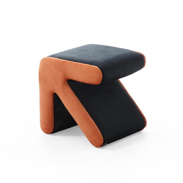 Velvet Upholstered Sofa Stool, Modern Creative Kids Stool Shoe Chair Footstool with Arrow Design Shape and Padded Seat, Multifaceted Stool Ottoman for Living Room Bedroom, Black