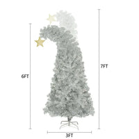 6ft Bendable Halloween Christmas Tree, White Halloween Tree, Bent Christmas Tree with 900 Lush Branch Tips and 300 LED Lights, Grinch Style, for Xmas Holiday Home Decorations