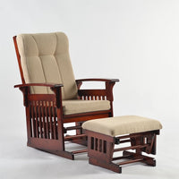 Glider Chair with Ottoman, Upholstered Rocking Chair with Ottoman, Cleanable Upholstered Glider & Nursing Ottoman with Solid Hardwood Base for Nursing Relaxing, Smooth Rocking Motion, Cherry Red