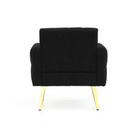 Modern Accent Chair, Upholstered Single Sofa Chair, Teddy Fabric Comfy Armchair with Metal Legs and Waist Pillow, Tufted Lounge Reading Chair for Living Room, Bedroom, Office,Black