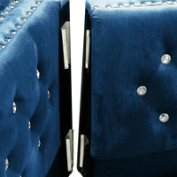 3 Seater Sofa, 82.3" Modern Velvet Tufted Upholstered Accent Sofa with 2 Pillows and Jeweled Buttons Velvet Sofa with Curved Backrest & Square Arm and Metal Legs for Living Room Office, Blue