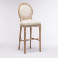 Bar Stools Set of 2,French Country Tall Wooden Barstools,Armless Stool Chairs with Upholstered Seat and Back,Solid Wood Frame Chairs with Footstand,Beige and Natural