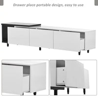 Modern Solid Wood TV Stand - 84.6 Inch Modern Entertainment Center for up to 80 Inch TV Screen - Black TV Cabinet - Glossy & Matt Paint Media Console Table for Media Player, Game Console, White