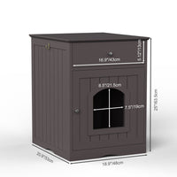 Wooden Pet House Cat Litter Box Enclosure with Drawer, Side Table, Indoor Pet Crate, Cat Home Nightstand, Hooded Hidden Pet Box, Cats Furniture Cabinet, Kitty Washroom, Pet Nightstand, Brown