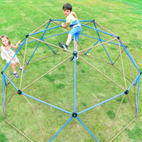 Geometric Playground Dome Climber for Kids, 12 Ft Jungle Gym Playset with Metal Bars and Steel Support for Park Backyard, 1000 lbs Weight Capacity, Blue+Coffee