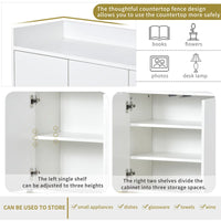 Sideboard with Large Storage Space, Elegant Buffet Cabinet Entryway Table with Door Rebound Device, Modern Console Table with Gold Metal Legs for Dining Room Entryway, White