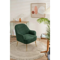 Accent Chair, Teddy Fabric Vanity Chair, Modern Upholstered Armchair with Tight Back and Golden Metal Adjustable Legs, Club Chair Side Chair for Living Room Bedroom Office, Antique Green