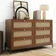 Modern Rattan Wood Closet 6-Drawer Dresser,Free Standing Buffet Storage and Sideboard Buffet Cabinet,Wood Storage Cabinet Sideboard for Bedroom,Living Room,Entryway,Hallway, Walnut