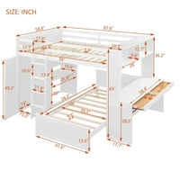 Full Size Loft Bed, Wood Loft Bed with Desk and Stand-Alone Bed, Bunk Bed with Storage Shelves and Wardrobe, Loft Bed Frame for Teens Boys & Girls, White