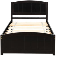 Twin Size Bed Frame for Kids Girls Adults, Wood Platform Bed with Headboard, Footboard and Wood Slat Support, Sleigh Bed for Bedroom, Space Saving Design, No Box Spring Needed, Espresso
