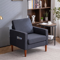 Linen Upholstered Accent Chair, Modern Armchair with Solid Wood Legs, Comfy Reading Arm Chair Single Sofa Chair with Solid Wood Frame for Living Room, Bedroom and Office, Dark Grey