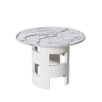 42.12" Dining Table, Modern Round Kitchen Table with Printed Marble Table Top and Cylindrical Table Leg, Mid Century Dining Room Table with MDF Base for Living Room Dining Room Kitchen, White
