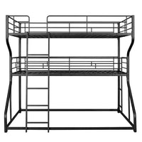 Metal Triple Bunk Beds with Long and Short Ladder, Full XL over Twin XL over Queen Size Bunk Bed with Full-Length Guardrails for Kids Teens Adults, Noise Free, No Box Spring Needed, Black