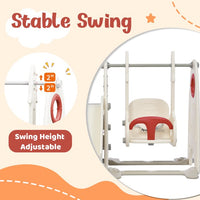 4 in 1 Toddler Slide and Swing Set, Kids Playground Climber Slide Playset with Basketball Hoop and Adjustable Stable Swing, Outdoor Indoor Freestanding Combination for Boys and Girls ,Red