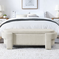 Storage Bench, 51.5-inch Chenille Upholstered Storage Ottoman Bench, End of Bed Storage Bench with Safety Hinge, Large Storage Ottoman Bench for Bedroom, Living Room, Foot of Bed, Beige