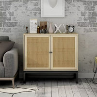 31.5inch Storage Cabinet, Accent Cabinet with Rattan Decorated Doors and 1 Adjustable Inner Shelves, Sideboard Buffet Table for Living Room Hallway and Kitchen, Natural