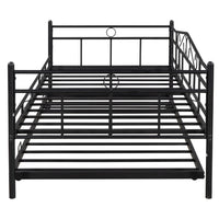 Twin Daybed with Trundle,Pullout Trundle Bed with 4 Casters, Metal Sofa Bed with Slat Support, for Kids Teens Adults Living Room, Guest Room, No Box Spring Needed, Black