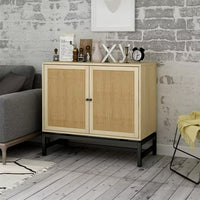 31.5inch Storage Cabinet, Accent Cabinet with Rattan Decorated Doors and 1 Adjustable Inner Shelves, Sideboard Buffet Table for Living Room Hallway and Kitchen, Natural