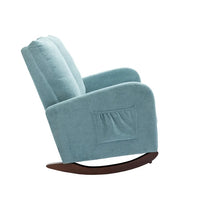Modern Double Rocking Chair, Oversized Upholstered Loveseat Accent Armchair with High Backrest and Side Pocket, Extra Wide Glider Rocker for Nursery Living Room Bedroom, Light Blue