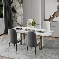 Dining Chair Set of 4, Modern PU Leather Kitchen Chairs with Iron Metal Gold Plated Legs, 4PCS Dining Chairs with High Back, Side Chair Diner Chair for Dining Room Bar Counter Living Room, White
