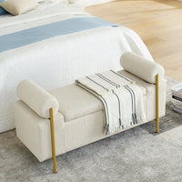 Ottoman with Storage, 44" Modern Linen Storage Bench, Elegant Upholstered End of Bed Storage Ottoman Bench with Cylindrical Arms and Iron Legs for Hallway Living Room Bedroom, Beige
