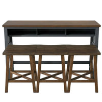 4-Piece Bar Table Set with 3 Stools, Farmhouse Wood Counter Height Dining Table Set with 60" Console Kitchen Table and Chairs, Home Bar Pub Breakfast Set, for Small Places, Dining Room, Walnut