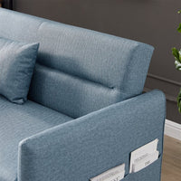 Convertible Sleeper Sofa,Leather Loveseat Sleeper Pull Out Sofa Bed Convertible Sofa Sleeper with Adjustable Backrest,2 Pillows,Side Pockets,Multi-Function Loveseat Couch for Living Room Office,Blue