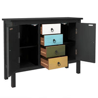 Colorful Console Table, Wooden Storage Sideboard with Four Drawers and Two Large Cabinets for Entryway, Living Room