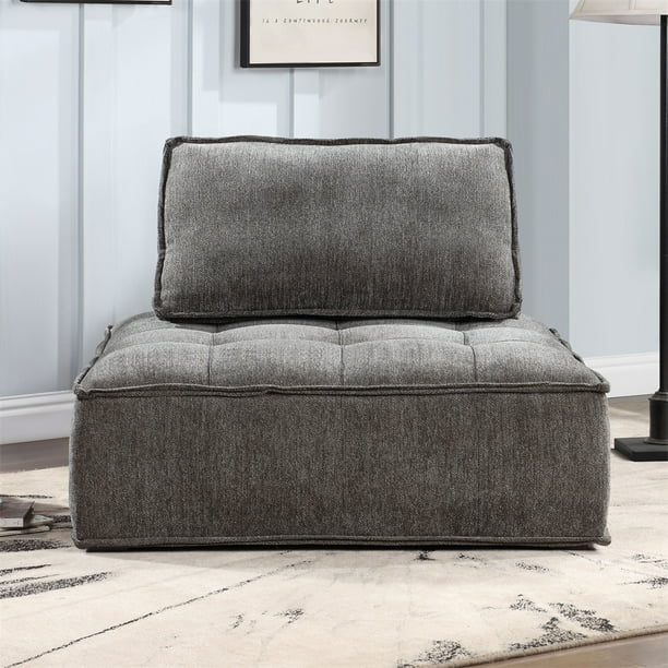 Accent Barrel Chair, Modern Upholstered Leisure Lounge Chair Lazy Sofa with 1 Pillow and Solid Wood Frame, Oversized Single Sofa Chair, Comfy Armless Barrel Chair Reading Chair for Living Room, Black