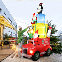12FT Large Christmas Inflatables Santa Claus Driving with Gifts Outdoor Decorations, Christmas Inflatable Built-in 12pcs Led Lights Blow Up Yard Decoration for Christmas Lawn Garden Xmas Holiday Party
