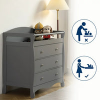 Changing Table with 3-Drawer, Wooden Nursing Table with Safety Rail and Strap, Baby Diaper Changing Dresser for Bedroom, Easy Assembly, Grey