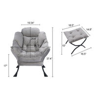 Lazy Chair with Ottoman, Modern Lounge Accent Chair with Armrests and Side Pocket, Leisure Upholstered Sofa Chair Cozy Reading Chair with Footrest Set for Living Room Bedroom, Brown