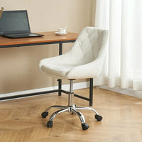 Modern Velvet Swivel Home Office Desk Chair with Wheels, Upholstered Cute Desk Chair with Lift Adjustment, Ergonomic Comfortable Office Chair for Living Room, Bedroom, Office, Vanity and Study, Beige