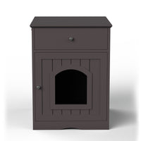 Wooden Pet House Cat Litter Box Enclosure with Drawer, Side Table, Indoor Pet Crate, Cat Home Nightstand, Hooded Hidden Pet Box, Cats Furniture Cabinet, Kitty Washroom, Pet Nightstand, Brown
