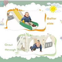 7 in 1 Kids Slide for Toddlers Age 1+, Freestanding Castle Climbing Slide Set with Slide, Arch Tunnel, Climber, Ring Toss, Basketball Hoop, Telescope and Storage Space, Indoor Outdoor Playset, Green