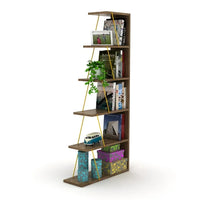 Modern 5-Tier Bookshelf Wood Bookcase, Narrow Ladder Organizer Shelf Book Storage Shelf for Living Room, Home Office