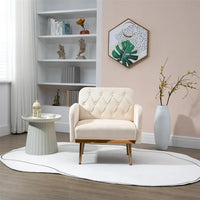 Mid Century Modern Accent Chair, Velvet Fabric Single Lounge Reading Armchair with Button Tufted & Side 3D Pattern, Upholstered Comfy Accent Arm Chair with Tapered Legs for Living Room, Bedroom, Beige