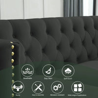 Velvet Sofa Set of 2, 3-Seat Sofa and Couch, 2PCS Mid-Century Velvet Upholstered Sofa, Modern Tufted Sofa with Gold Metal Legs, Heavy Duty Sofa Furniture for Home Apartment Living Room, Black