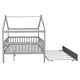 Full Size House Bed with Trundle, Wood Full Bed Frame with Roof and Fence-Shaped Guardrail, Montessori Bed for Teens, Boys or Girls, Grey