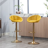 Bar Stools Set of 2, Velvet Swivel Adjustable Height Barstool with Low Back & Footrest for Home Bar Kitchen Island Chair with Golden Base, Mustard