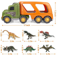 Car Truck Toys, Car Transport Truck with T-Rex, Pterodactyl, Brachiosaurus, Educational Dinosaur Kids Toys Set for Kids Boys Girls, Christmas Gifts, Festival Birthday Gifts, 17 Inch Long