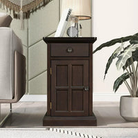 Classic Vintage End Table with USB Ports,Side Table with Multifunctional Drawer with Cup Holders,Night Stand for Living Room Bedroom,Antique Espresso