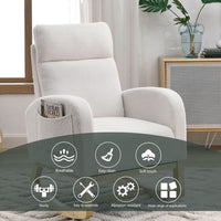 Accent Chair, Rocking Chair with Two Side Pocket, Modern Upholstered High Back Glider Rocking Chair Armchair, Comfy Lounge Chair for Side Living Room Bedroom Studio Leisure Office, White Teddy
