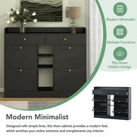 Shoe Cabinet with 4 Flip Drawers for Entryway, Modern 2-Tier Shoe Storage Organizer, Freestanding Slim Narrow Shoe Rack, Black (50.7"W x 9.4"D x 42.5"H)
