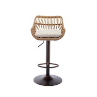 Swivel Bar Stools Set of 2 Adjustable Counter Height Bar Stools, Retro PE Rattan Bar Chair Upholstered Barstools with Footrest and Metal Base for Home Pub Kitchen Island and Dining Room, Beige