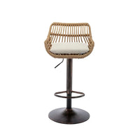 Swivel Bar Stools Set of 2 Adjustable Counter Height Bar Stools, Retro PE Rattan Bar Chair Upholstered Barstools with Footrest and Metal Base for Home Pub Kitchen Island and Dining Room, Beige