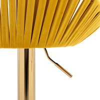 Bar Stools Set of 2, Velvet Swivel Adjustable Height Barstool with Low Back & Footrest for Home Bar Kitchen Island Chair with Golden Base, Mustard