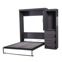 Full Size Murphy Bed with Wardrobe and Drawers, Modern Wall Bed Can Be Folded into a Cabinet, Full Size Storage Bed Frame for Multipurpose Guest Room or Home Office, Space-Saving Design, Gray