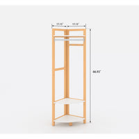 Corner Hall Tree, Wood Corner Floor Shelf with Shoe Bench Entryway Coat Rack with Metal Movable Hooks,Freestanding Clothes Rack Shoes Shelf Organizer for Home Office Bedroom