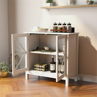 Wood Sideboard, Modern Storage Cabinet with Glass Door, Freestanding Table for Living Room, Entryway, White